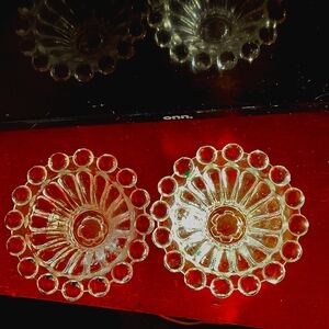 Boopie Beaded Clear Glass Candle Holders, Two By Anchor Hocking